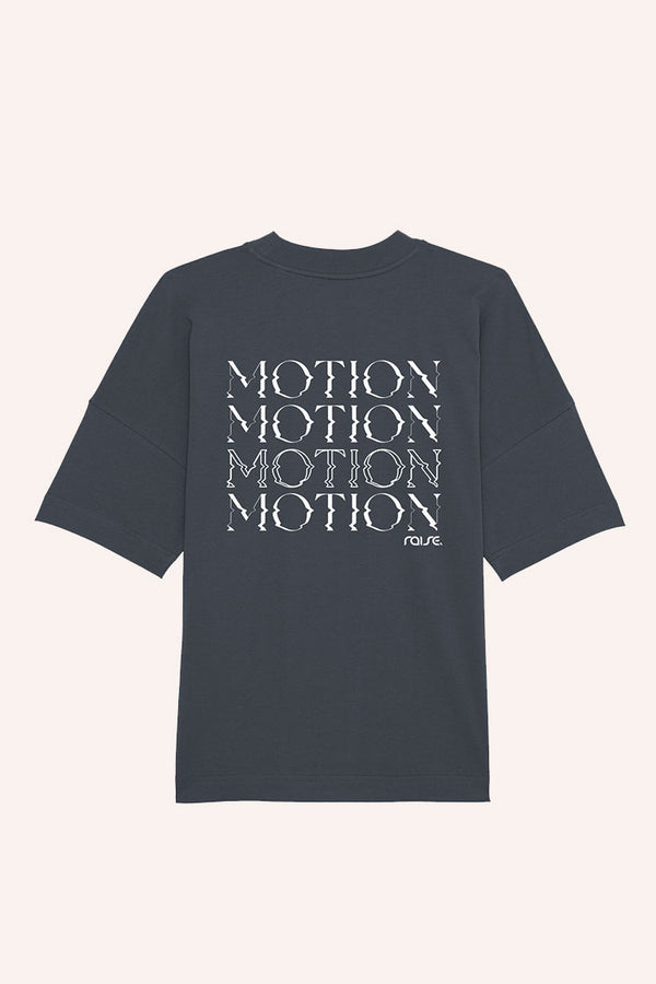 Dunkel graues Oversize T-Shirt mit großem Statement Print auf dem Rücken von raise Sportswear