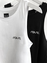 Weißes und schwarzes Oversize Tanktop aus Bio Baumwolle von raise Sportswear