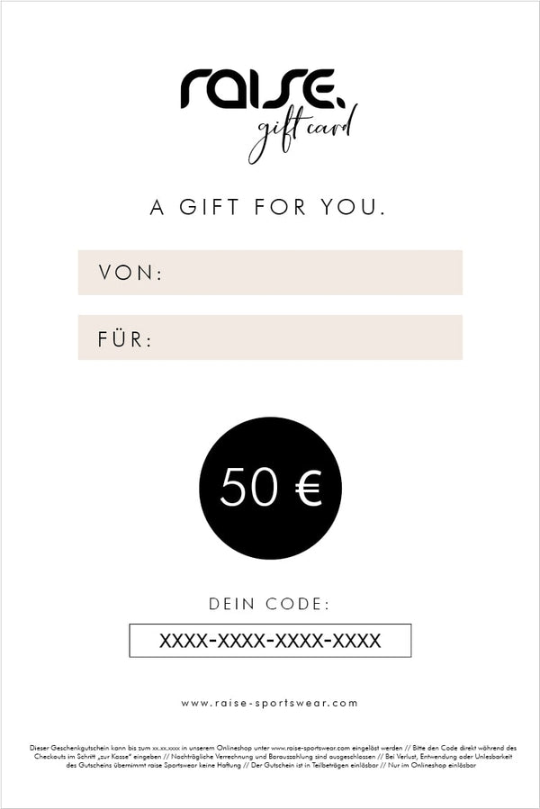 Geschenkgutschein 50€ raise Sportswear